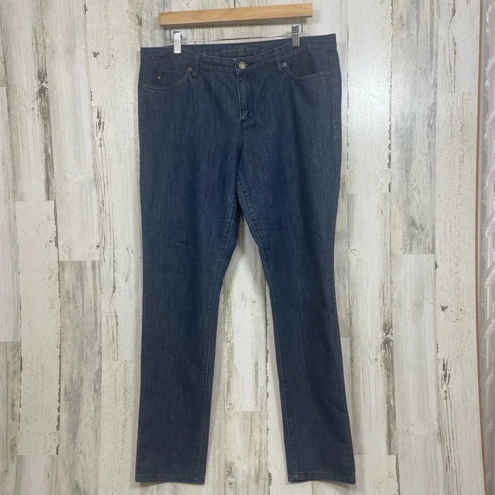 MICHAEL KORS Jeans Womens 12 Dark Blue Slim‎ Fit Mid Rise Denim MK Logo